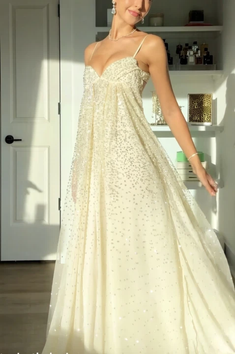 Bling A Line Spaghetti Straps Grey Blue Long Party Dress with Beading