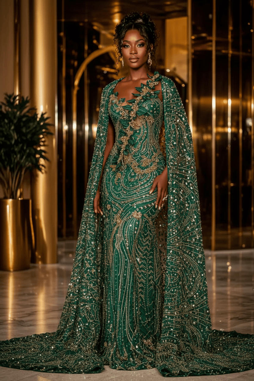 Flame Ember Off Shoulder Sequin Beaded Mermaid Prom Dress with 3D Floral Details