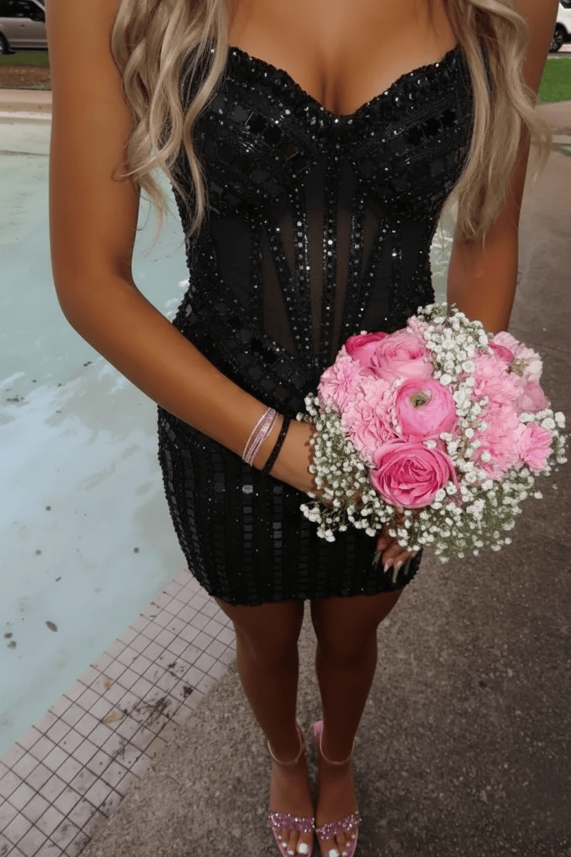 Luxurious Sheath Sweetheart Pink Corset Homecoming Dress with Beading
