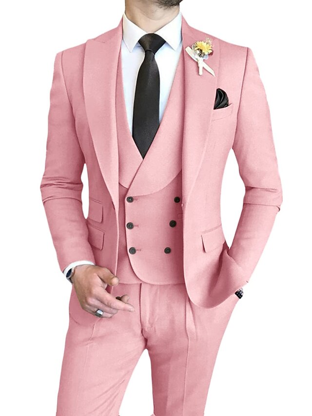 Men's Tailored Fit Single Breasted One-button 3 Pieces Wedding Suits Pink