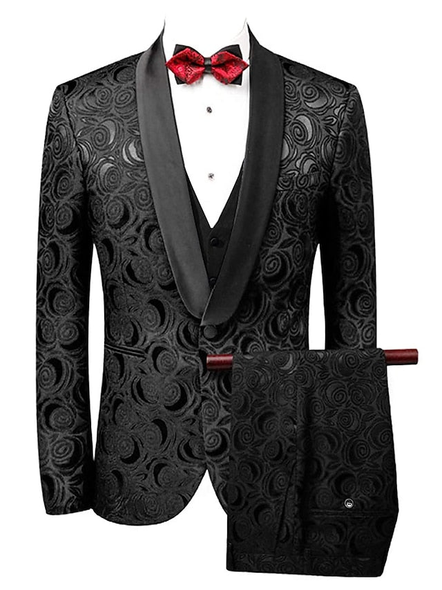 Men's Tailored Fit Single Breasted One-button 3 Pieces Wedding Suits Black