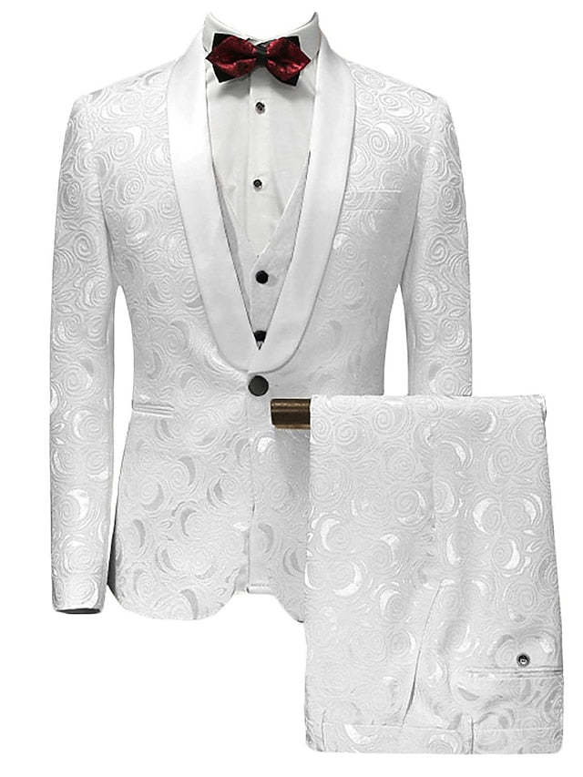 Men's Tailored Fit Single Breasted One-button 3 Pieces Wedding Suits White