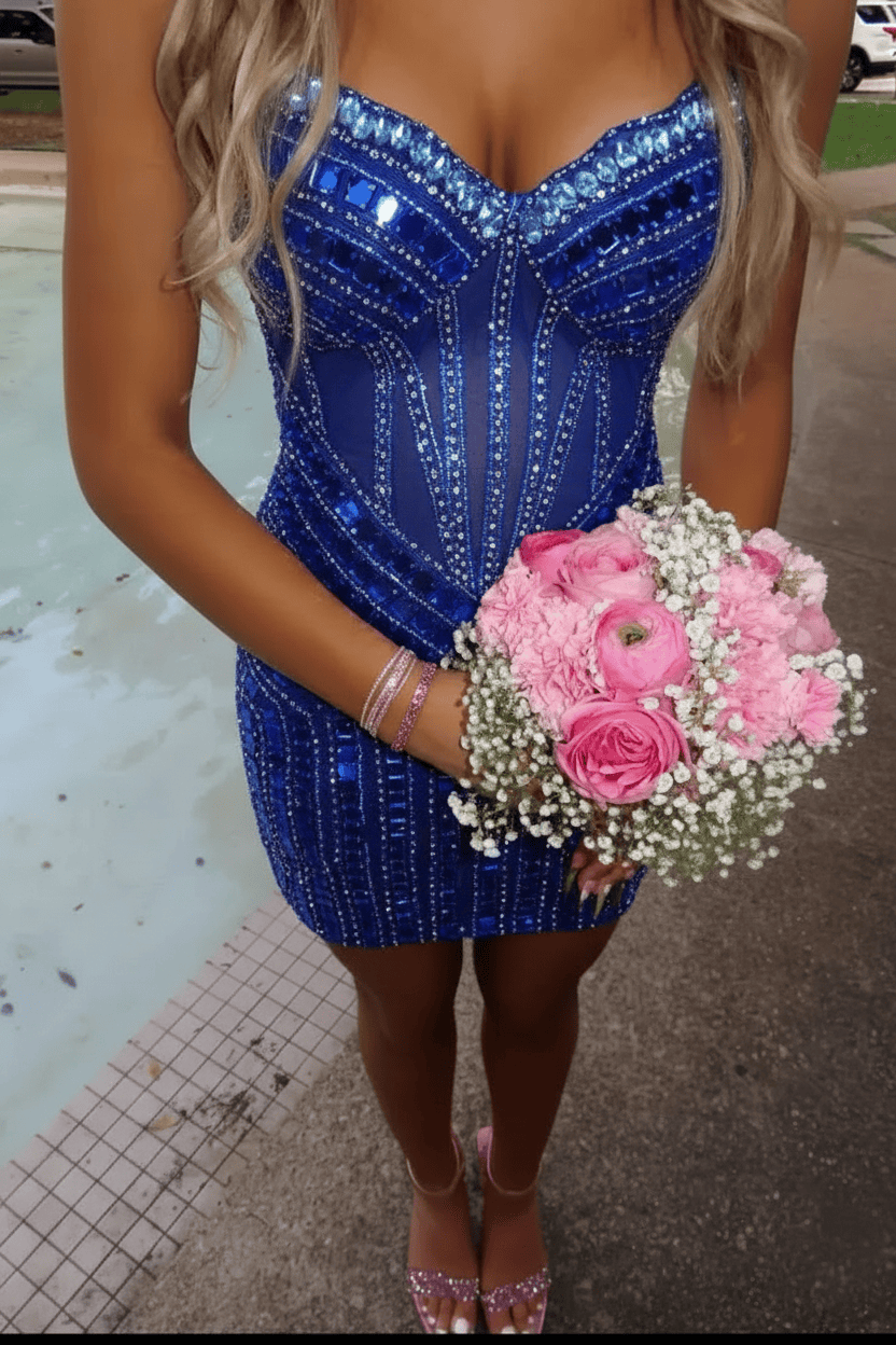 Luxurious Sheath Sweetheart Pink Corset Homecoming Dress with Beading