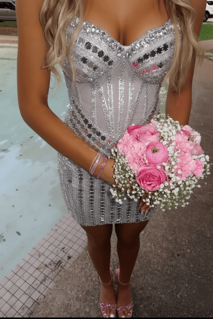 Luxurious Sheath Sweetheart Pink Corset Homecoming Dress with Beading
