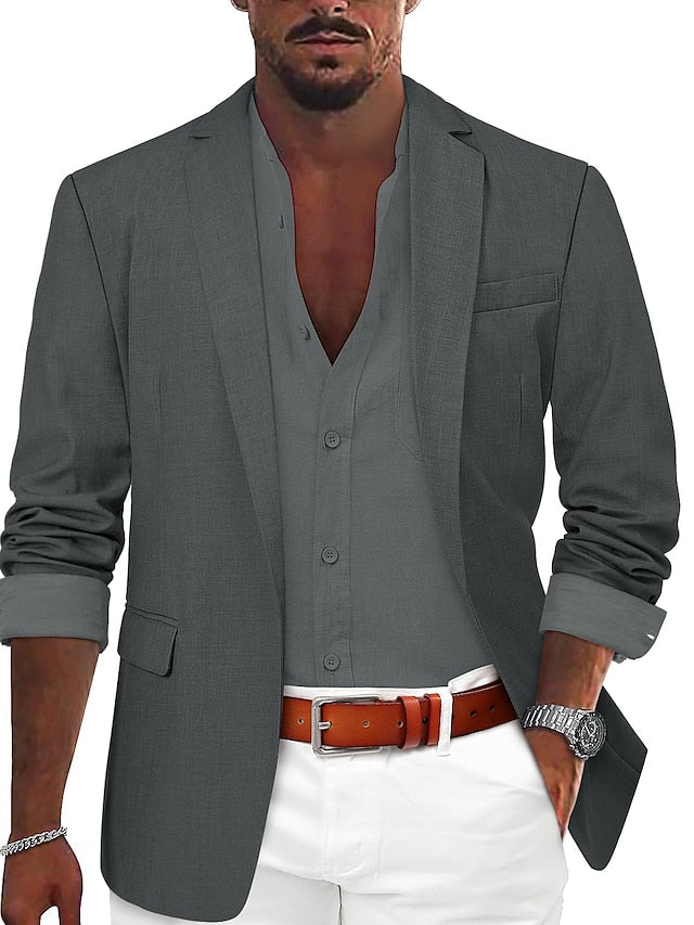 Men's Tailored Fit Single Breasted One-button Casual Jacket Charcoal Gray