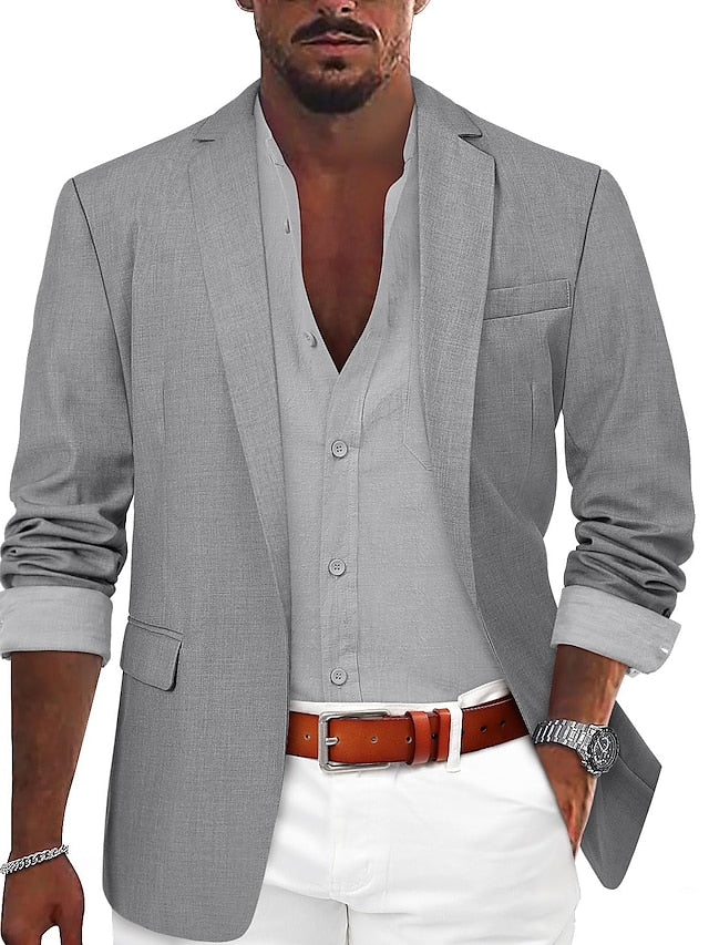 Men's Tailored Fit Single Breasted One-button Casual Jacket Gray
