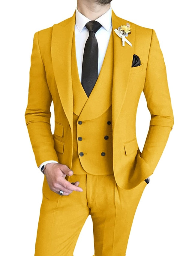 Men's Tailored Fit Single Breasted One-button 3 Pieces Wedding Suits Yellow