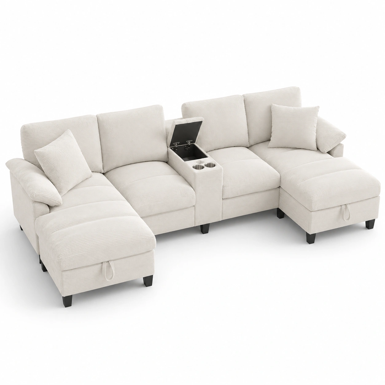 Sofa con almacenamiento en forma de U color marfil-rovinanest