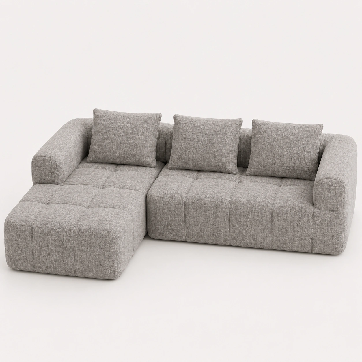 Sofa tapizado en forma de L color gris claro-rovinanest