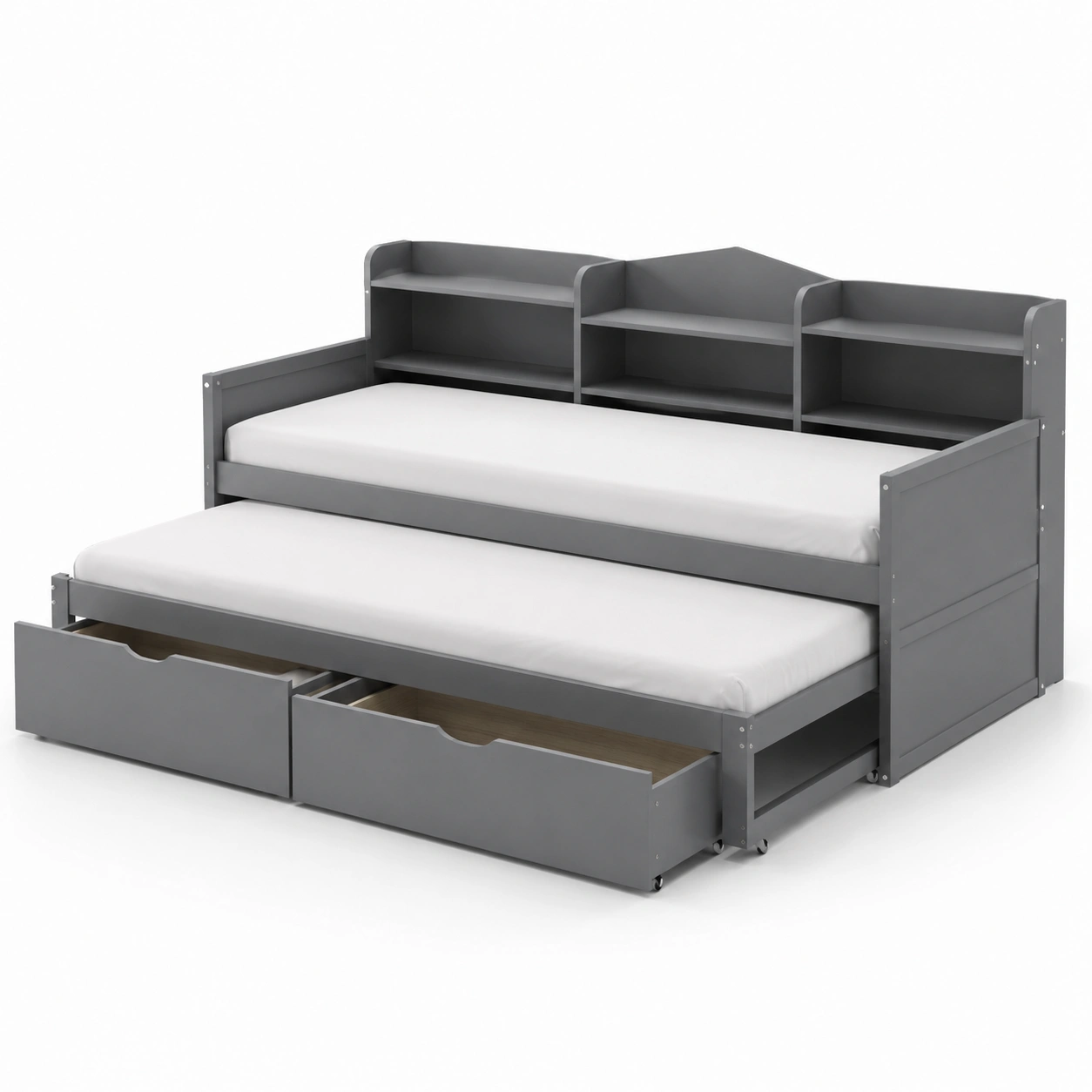 Cama con almacenaje y cajones gris-rovinanest