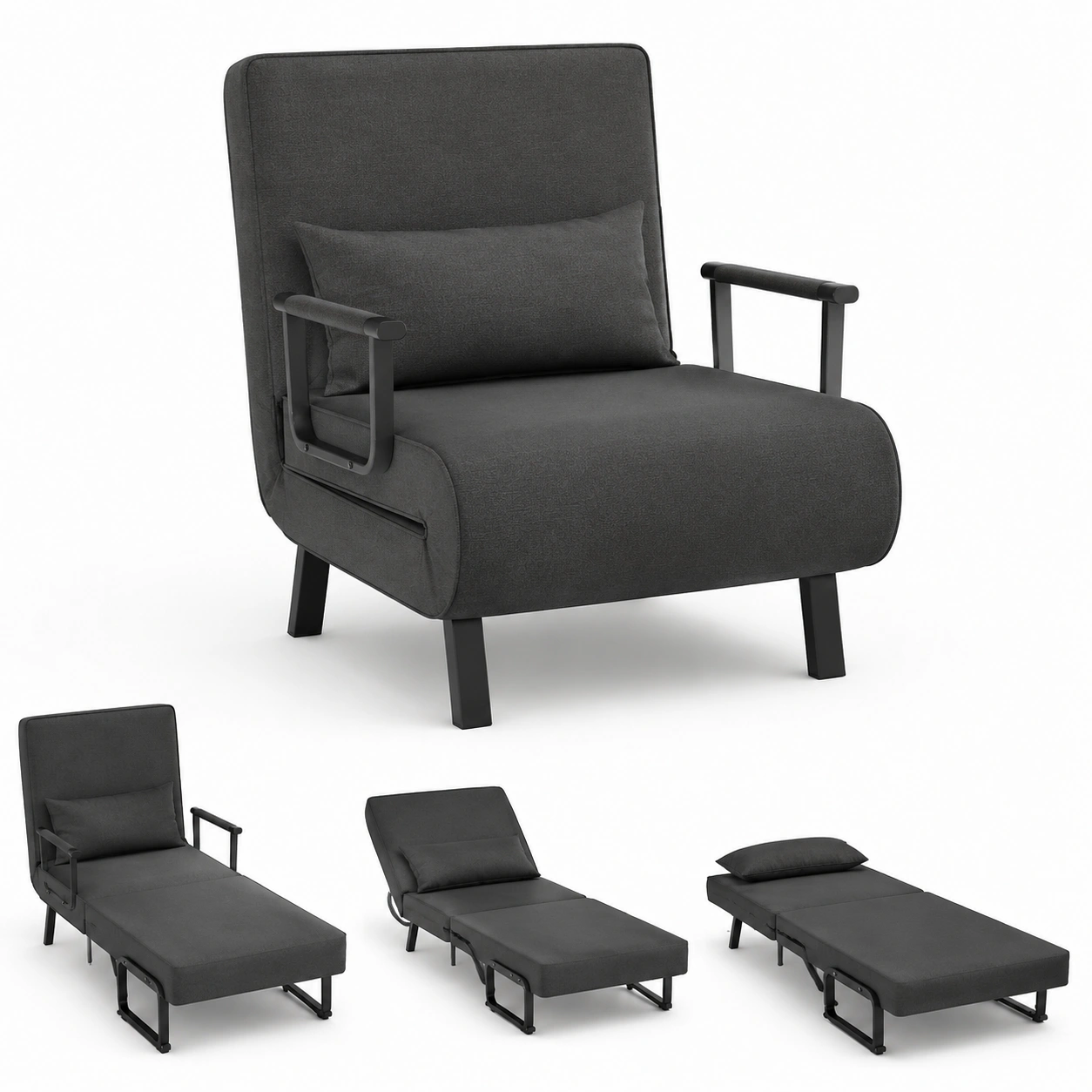 Sillon cama plegable color gris oscuro-rovinanest