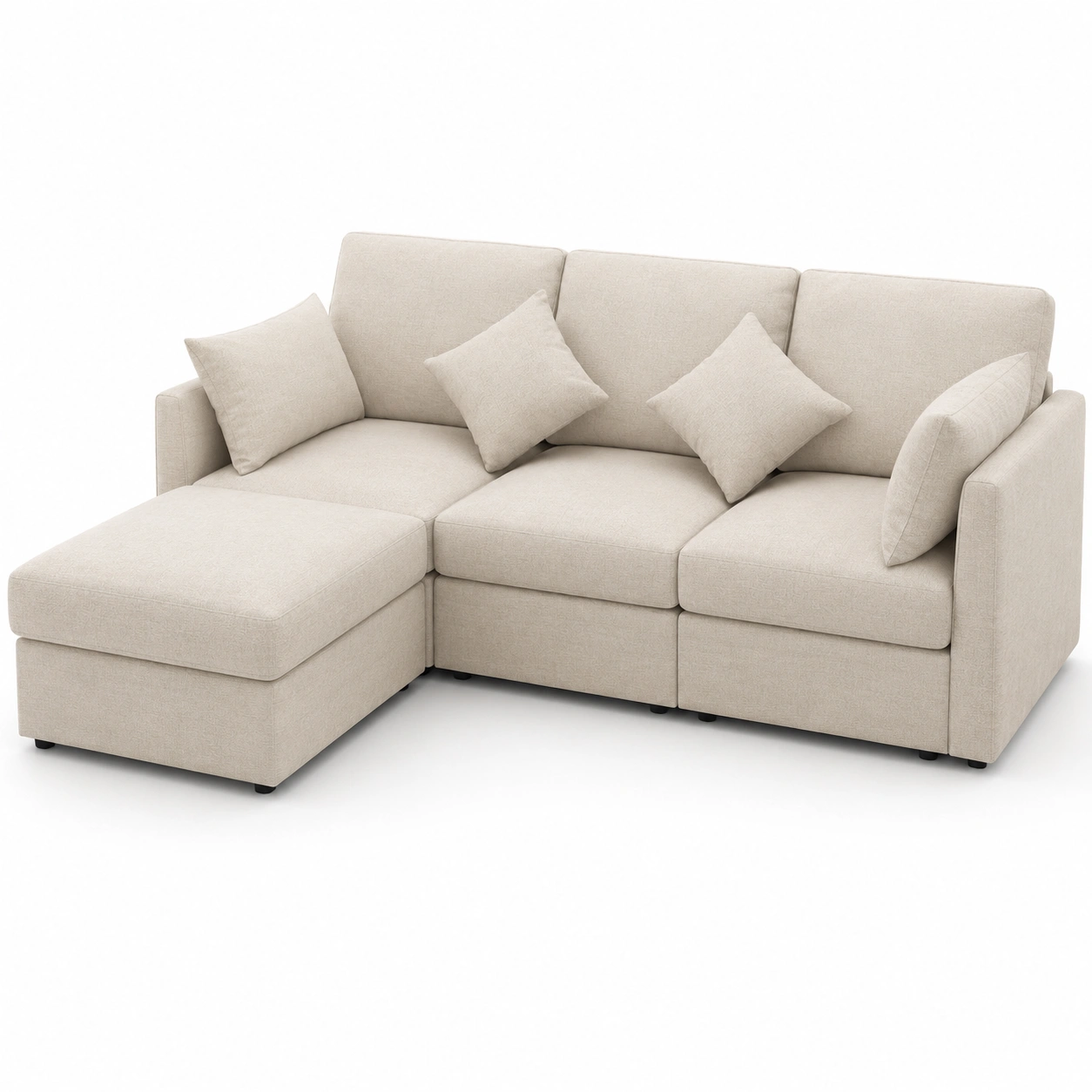 Sofa modular con chaise longue color marfil-rovinanest