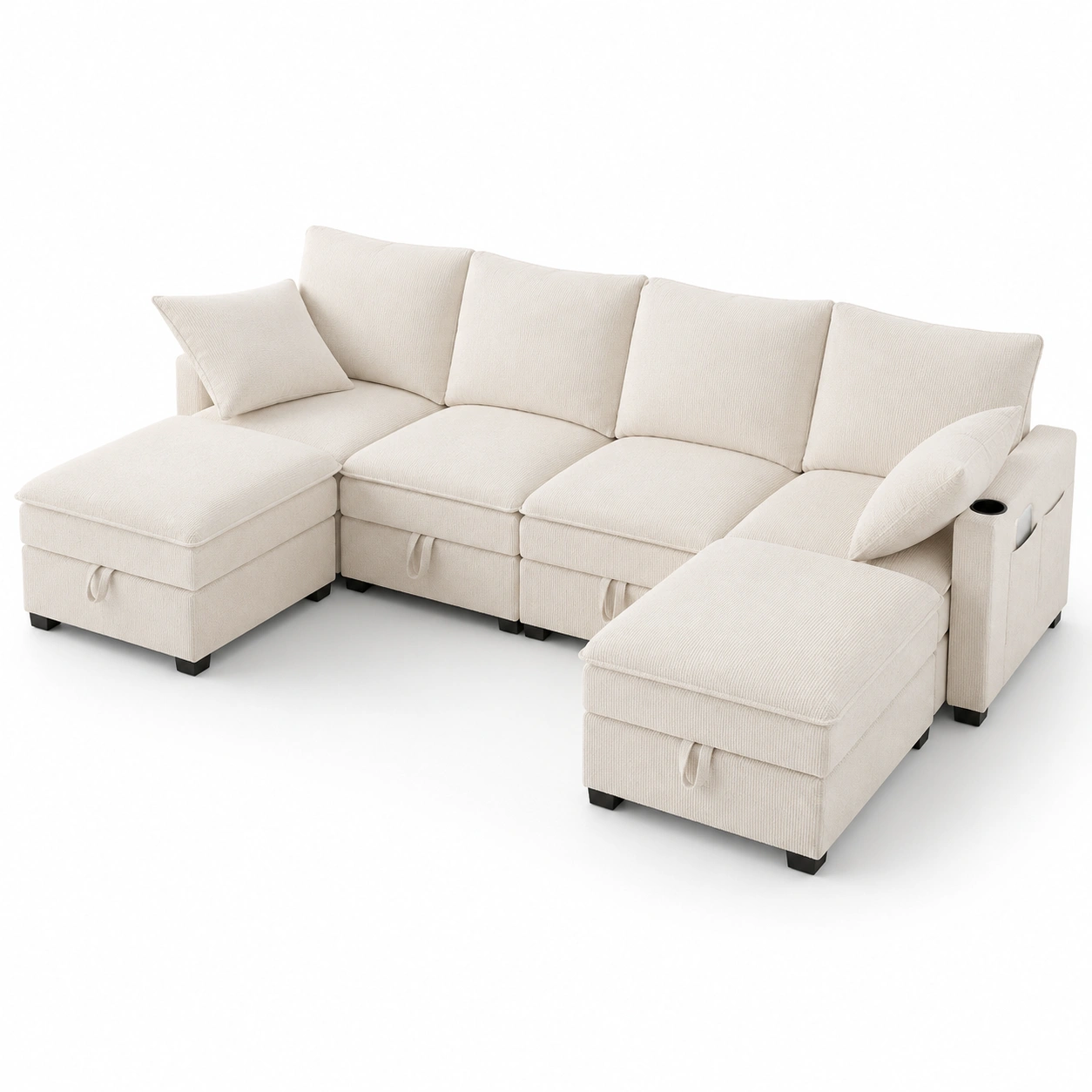 Sofa en L beige con reposapies y almacenamiento-rovinanest