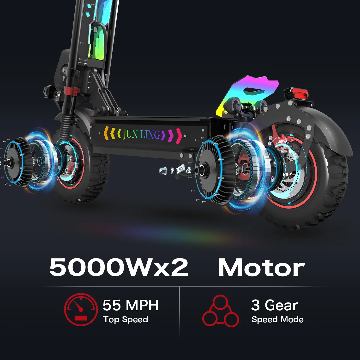 [REDDYDY] [Limited Summer Discount]JL86 Off-Road Sporty Adult Electric Scooter, 10000W Dual Motor, 60V 40Ah, Up to 55 MPH, 75 Miles Long Range, 3 Gear Speed Mode, 13" Pneumatic Tires, Max 440 LBS Load Capacity,NFC,Foldable