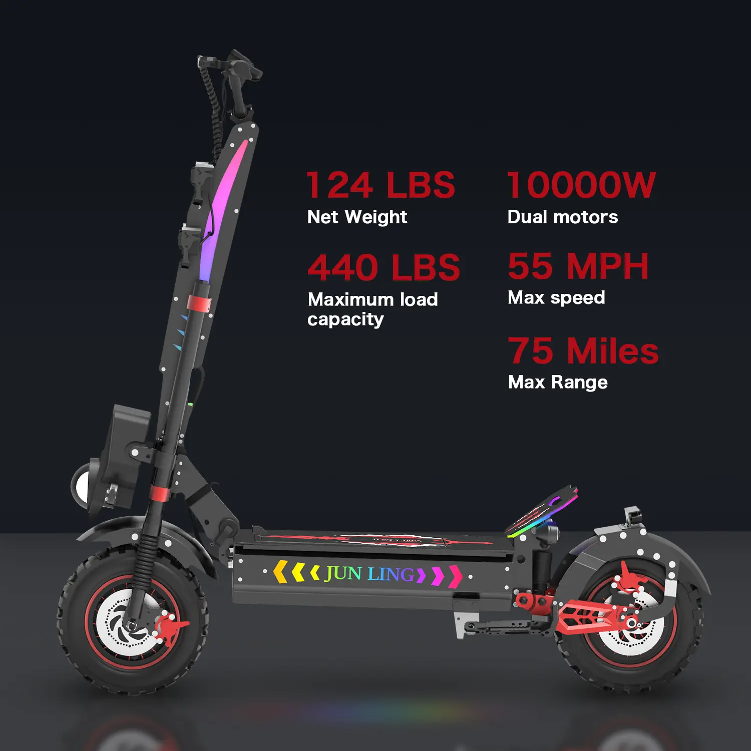 [REDDYDY] [Limited Summer Discount]JL86 Off-Road Sporty Adult Electric Scooter, 10000W Dual Motor, 60V 40Ah, Up to 55 MPH, 75 Miles Long Range, 3 Gear Speed Mode, 13" Pneumatic Tires, Max 440 LBS Load Capacity,NFC,Foldable