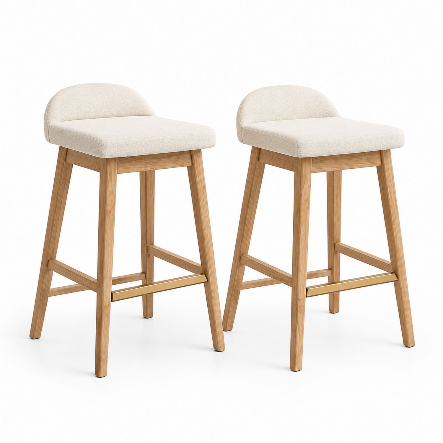 Set de 2 taburetes de madera y tela beige de 75 cm