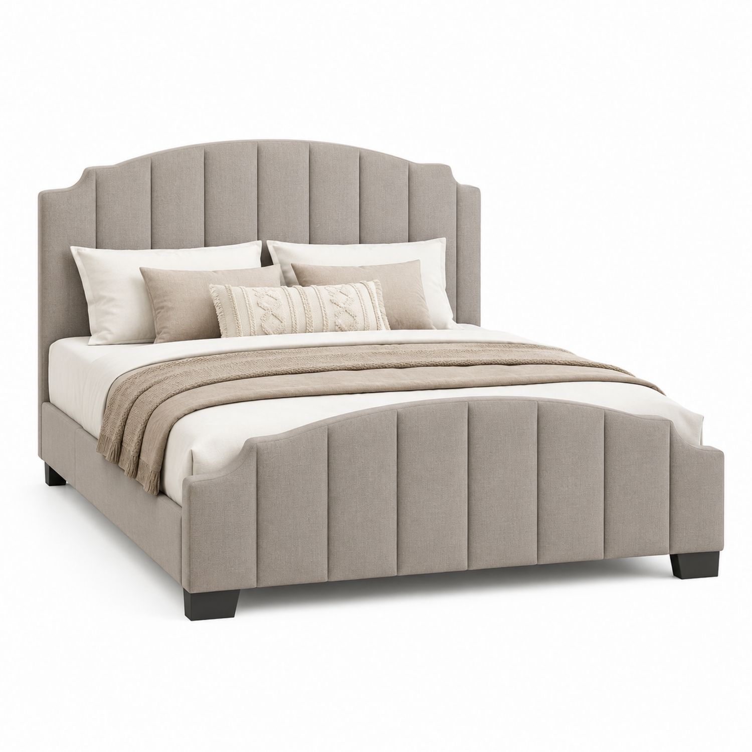 Cama tapizada en lino con patas de madera 160x200 cm