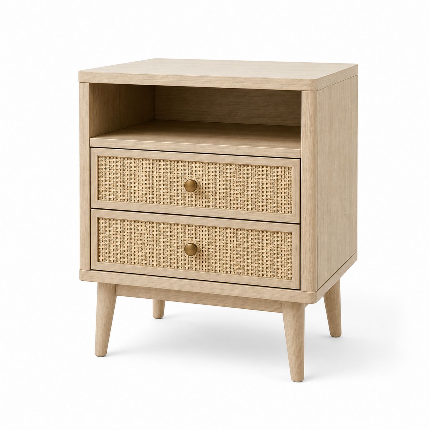 Mesa Auxiliar de Madera de Roble con Cajones de Ratán
