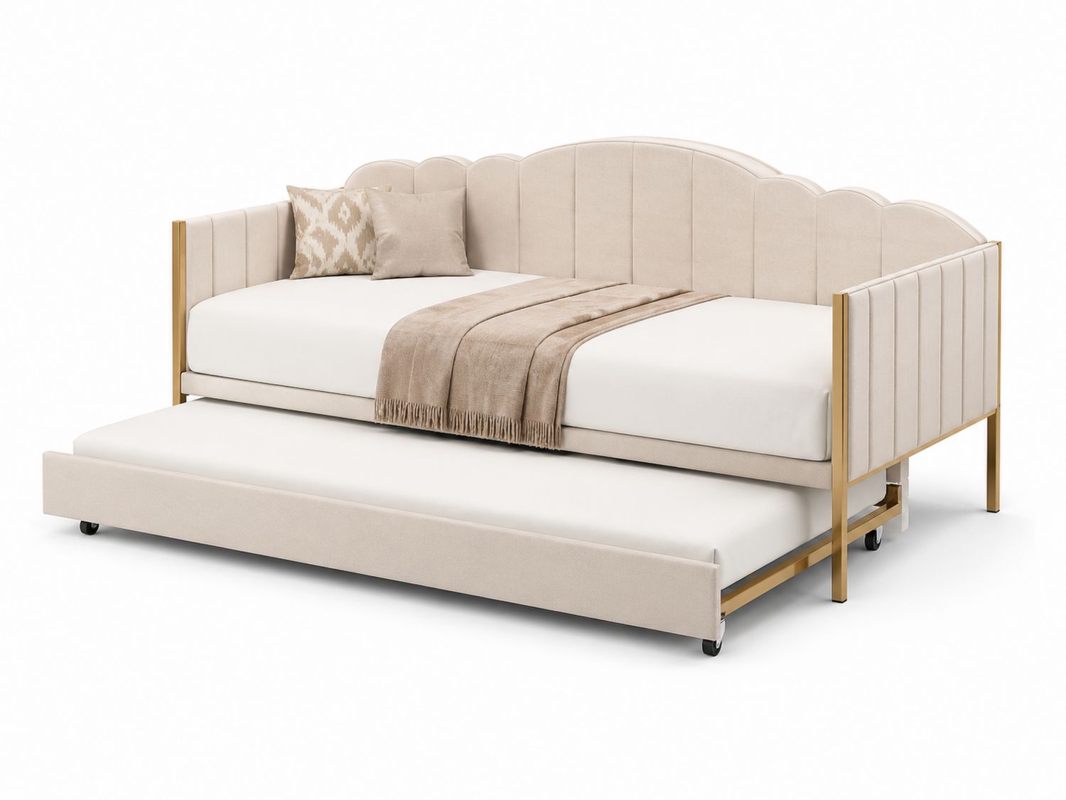 Cama nido de metal tapizada en Poliéster Beige 200x100 cm