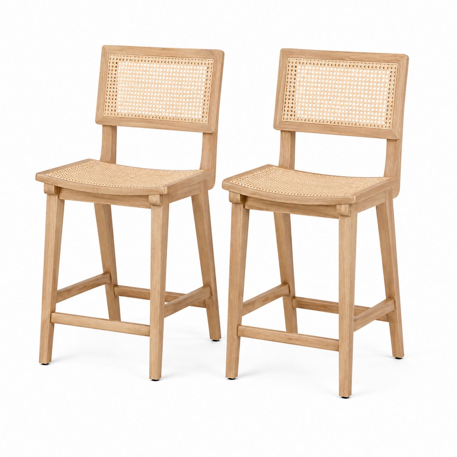 Juego de 2 taburetes de madera y ratán