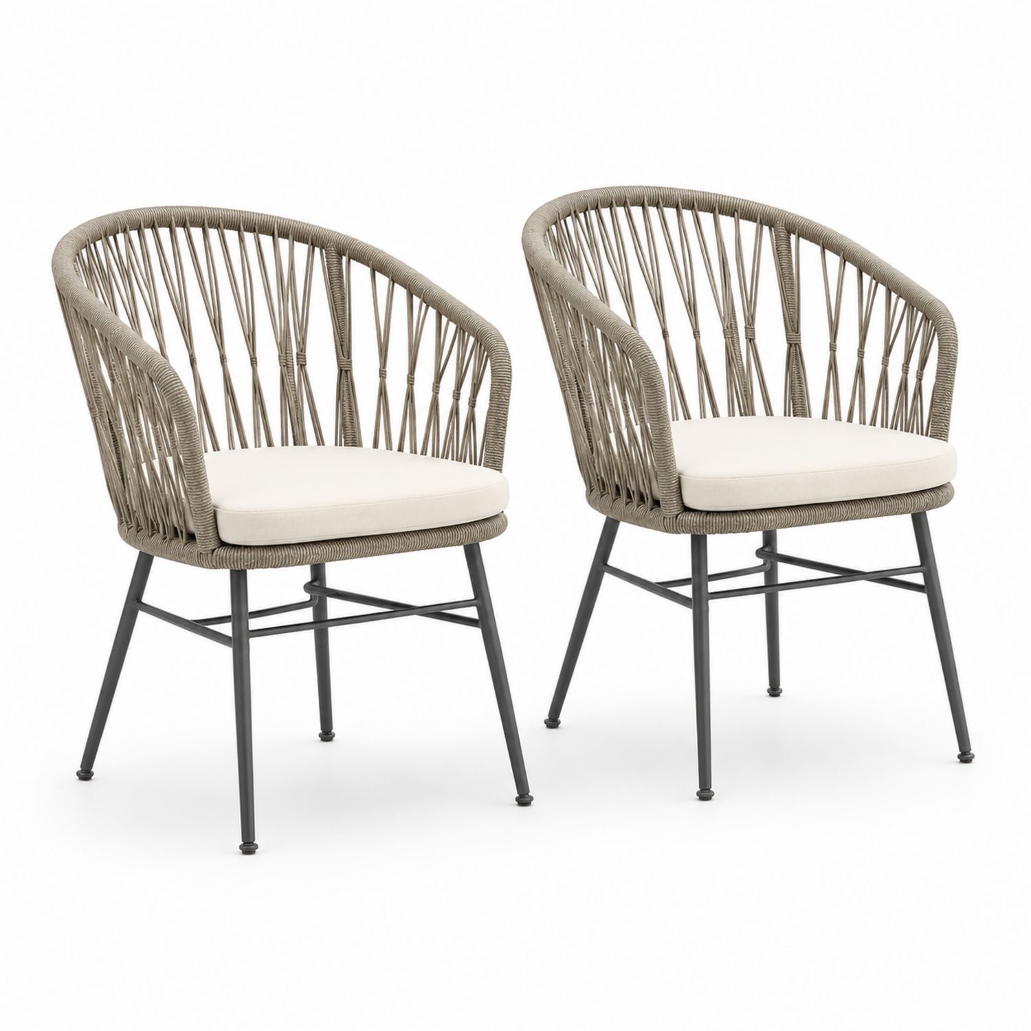 Conjunto de 2 Sillas de Exterior con Estructura Metálica y Asiento Acolchado