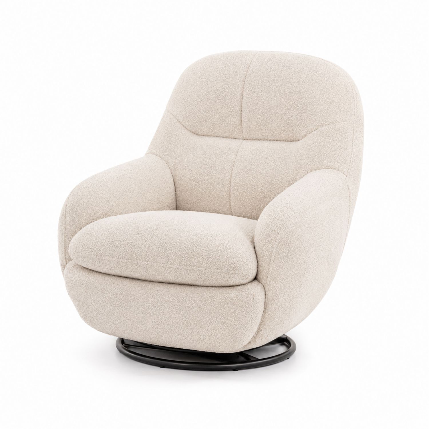 Sillón giratorio de poliéster boucle beige con base metálica