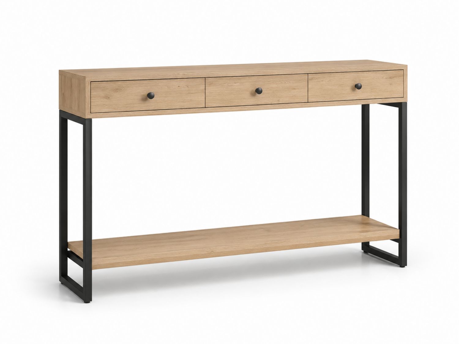 Consola de Madera y Metal con Cajones, 120x30x80 cm, Roble y Negro