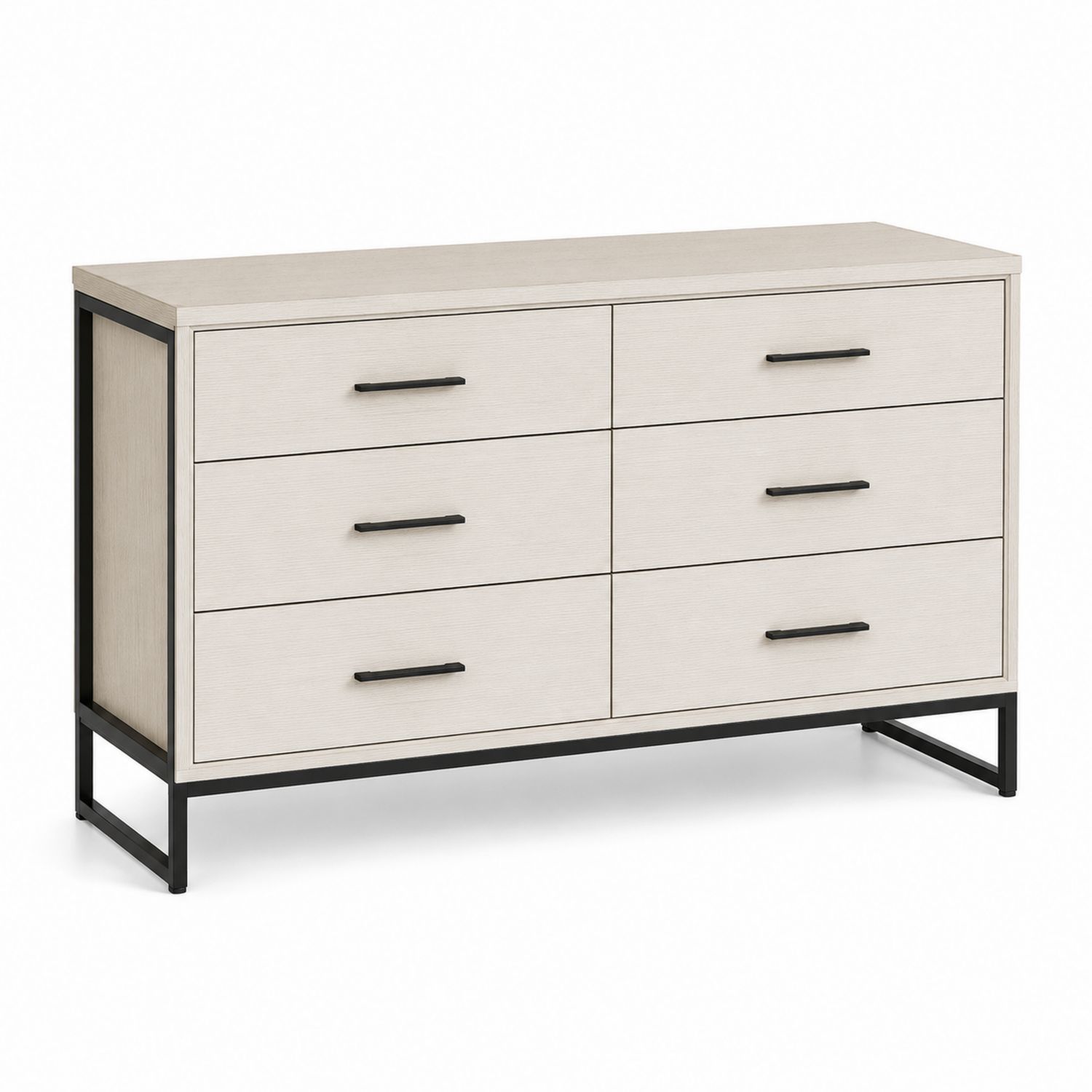 Cómoda de 6 cajones de madera y metal con acabado beige