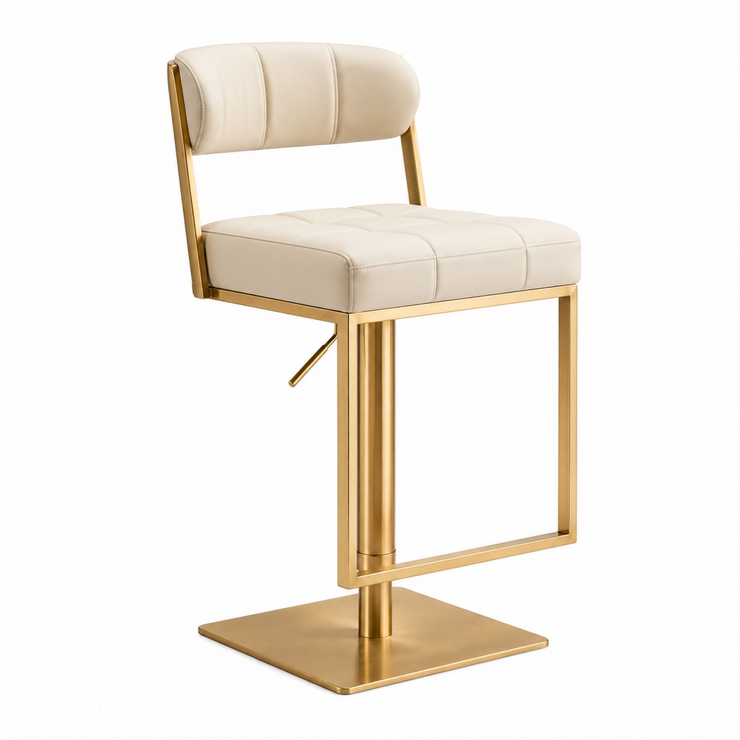 Taburete Ajustable de Cuero Sintético Beige y Metal Dorado