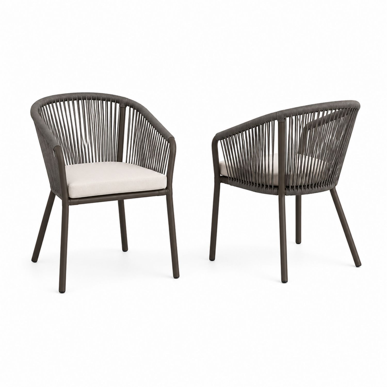 Set de 2 Sillones de Aluminio y Cuerda con Cojín Beige