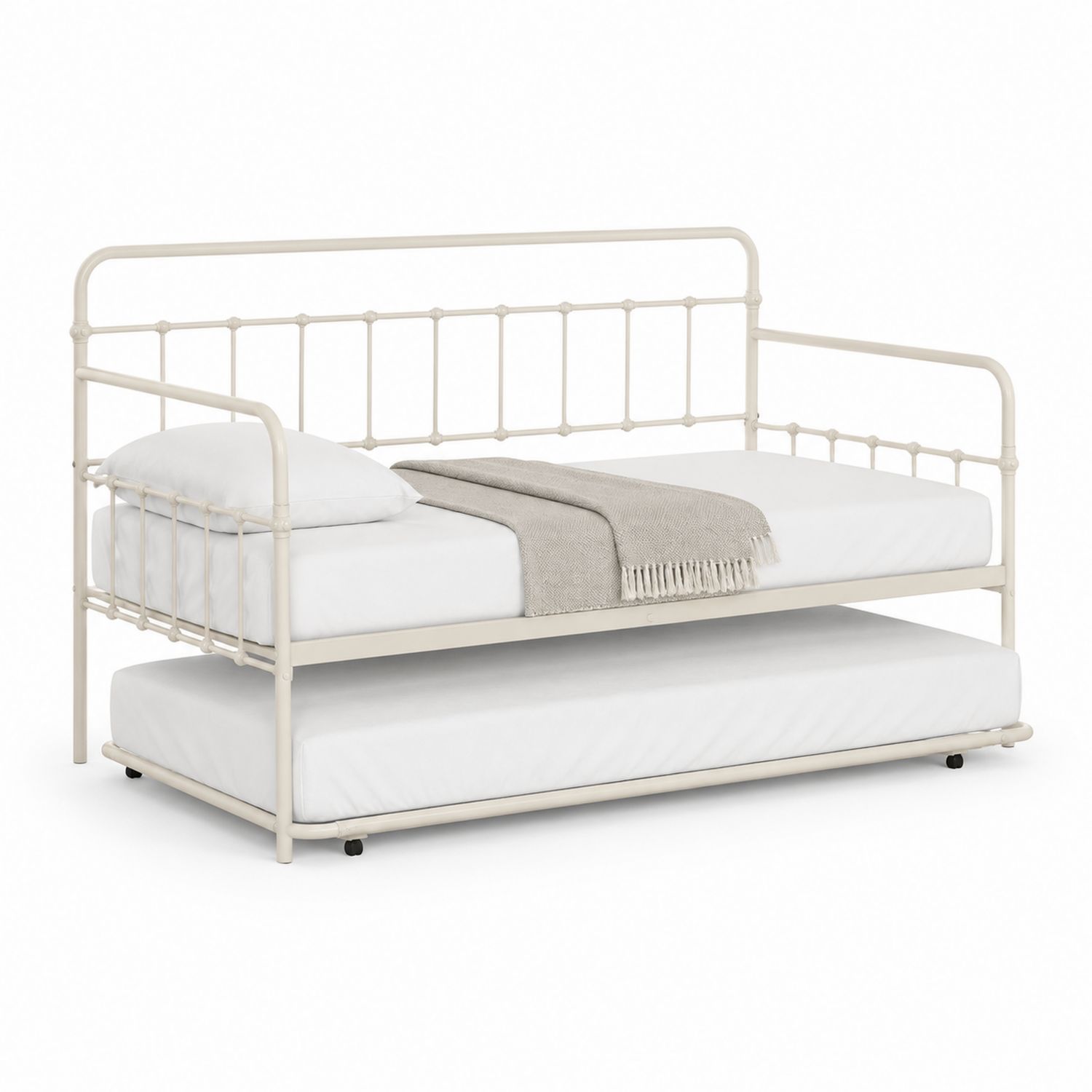 Cama nido de metal crema 90x190 cm
