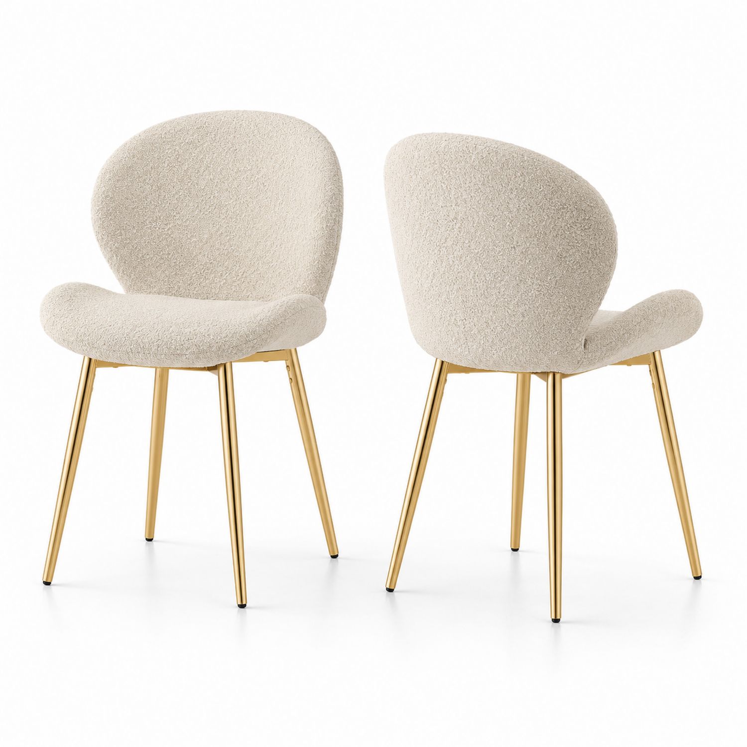 Conjunto de 2 sillas de comedor de bouclé con patas doradas
