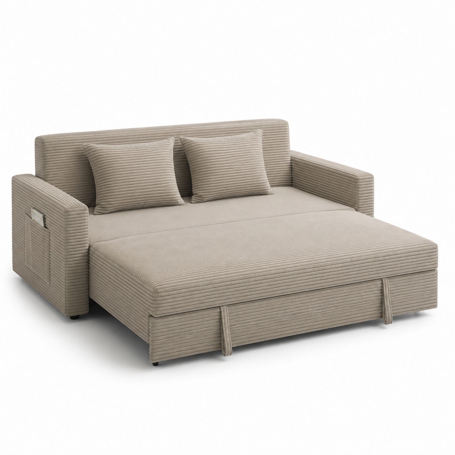 Sofá cama de pana beige 200x150x85 cm