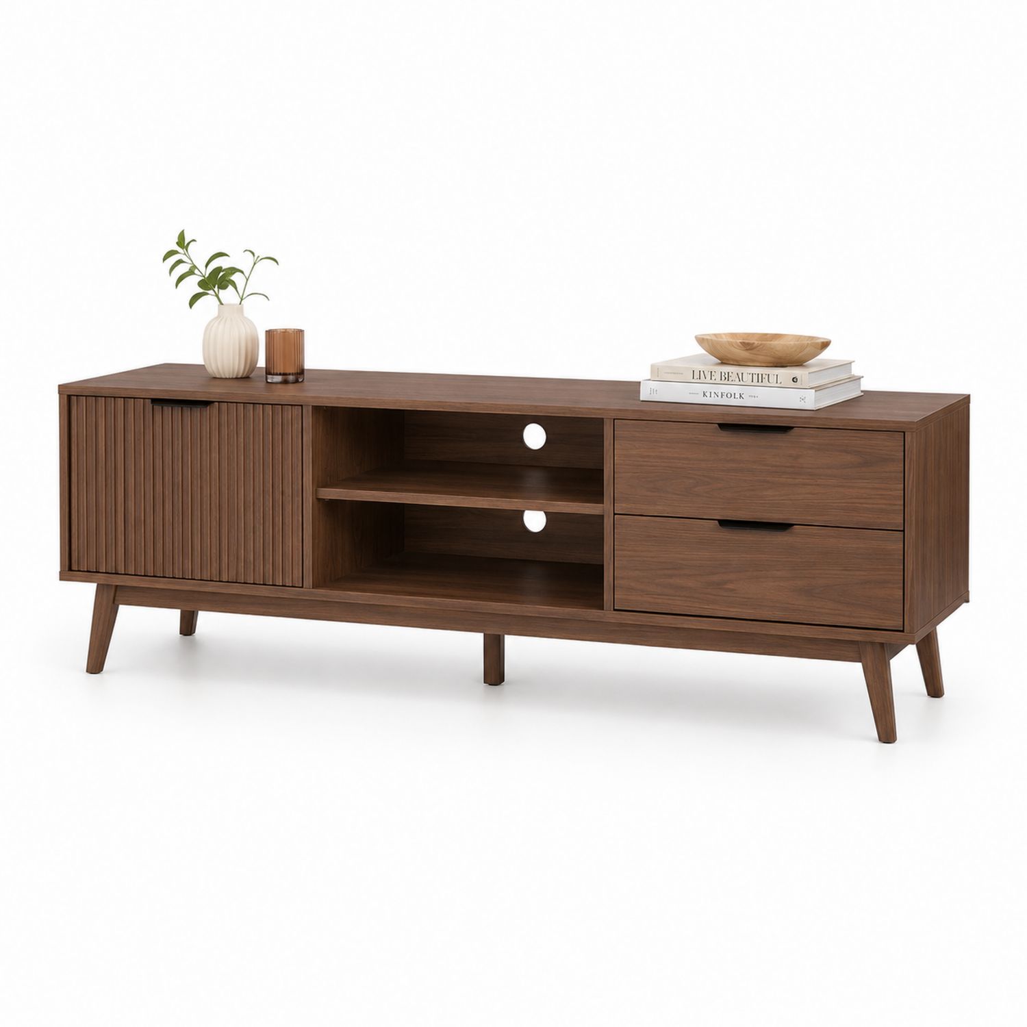 Mueble de TV de Madera con Chapa de Nogal 150x40x50 cm Marrón