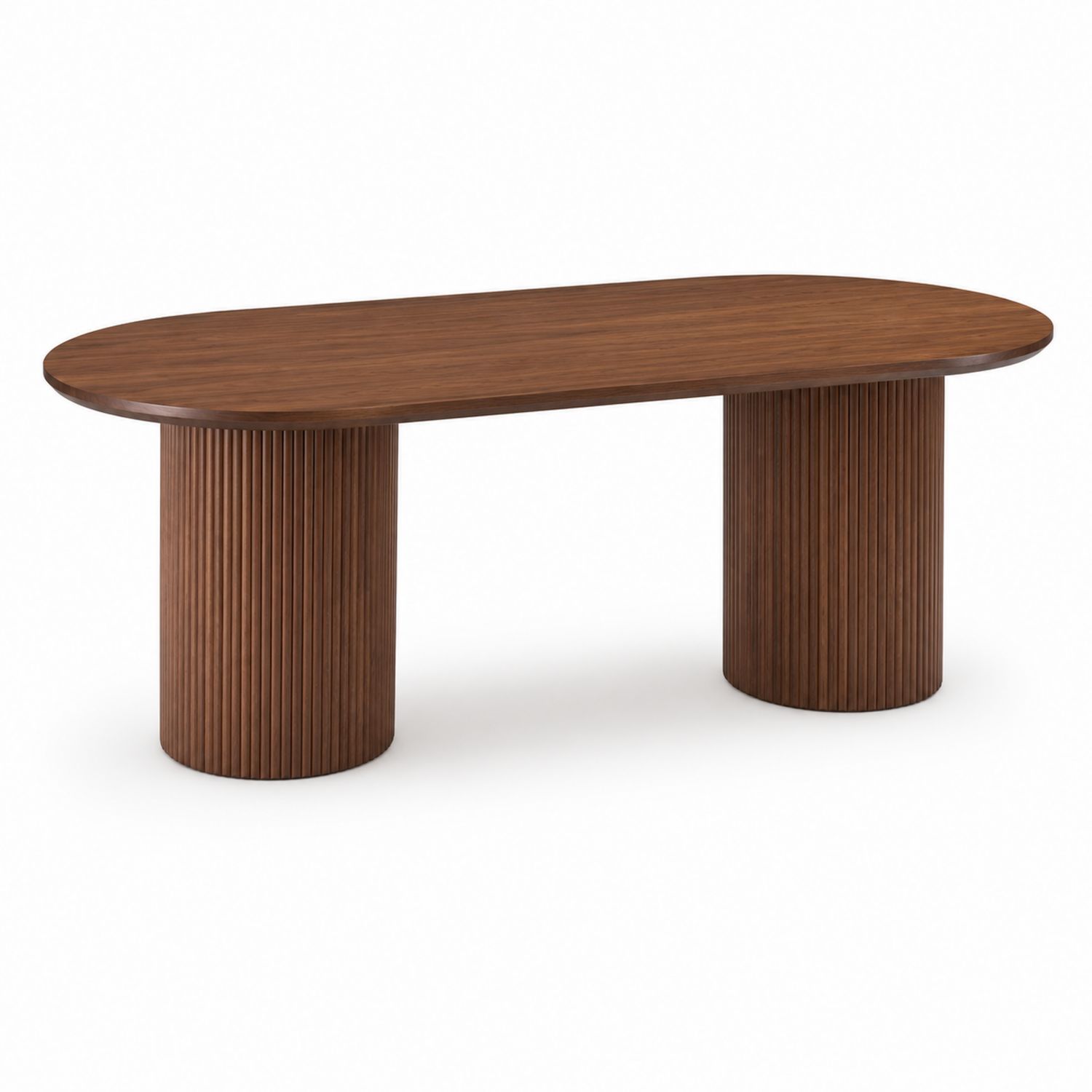 Mesa de comedor de madera chapada en nogal con base cilíndrica 180x90x75 cm