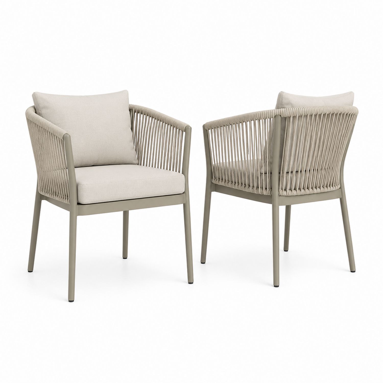 Sillas de Exterior de Metal con Cojines Beige