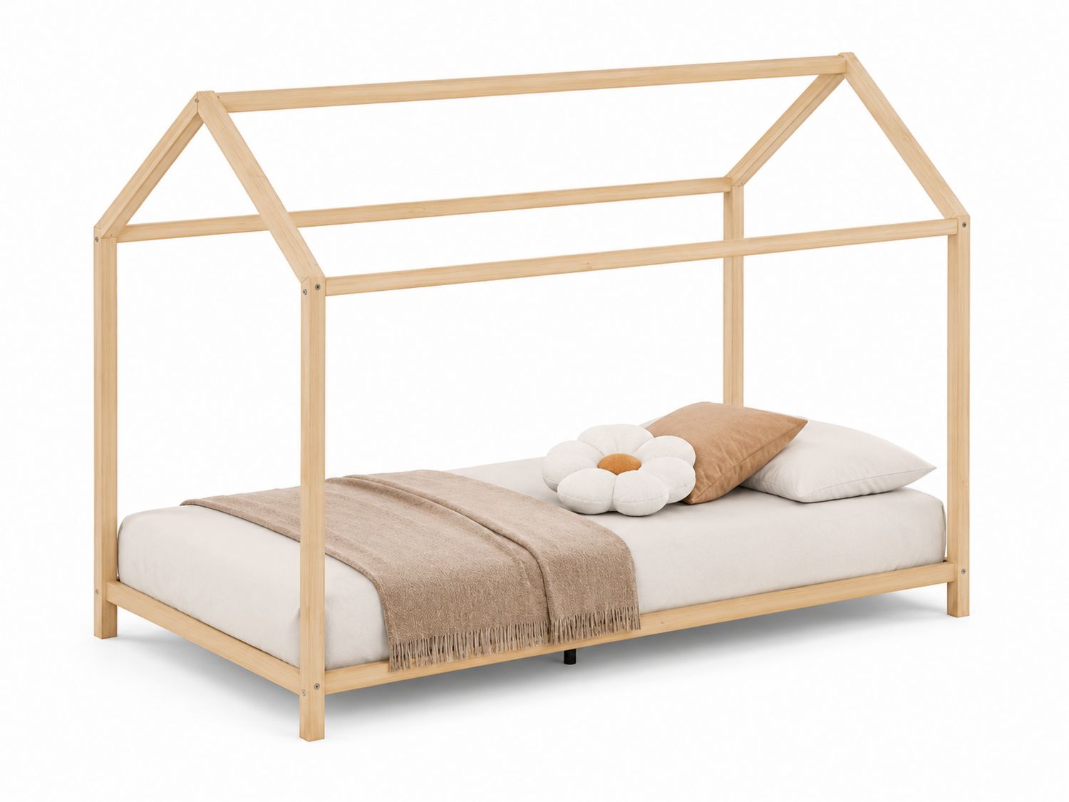 Cama infantil de madera de pino con forma de casa