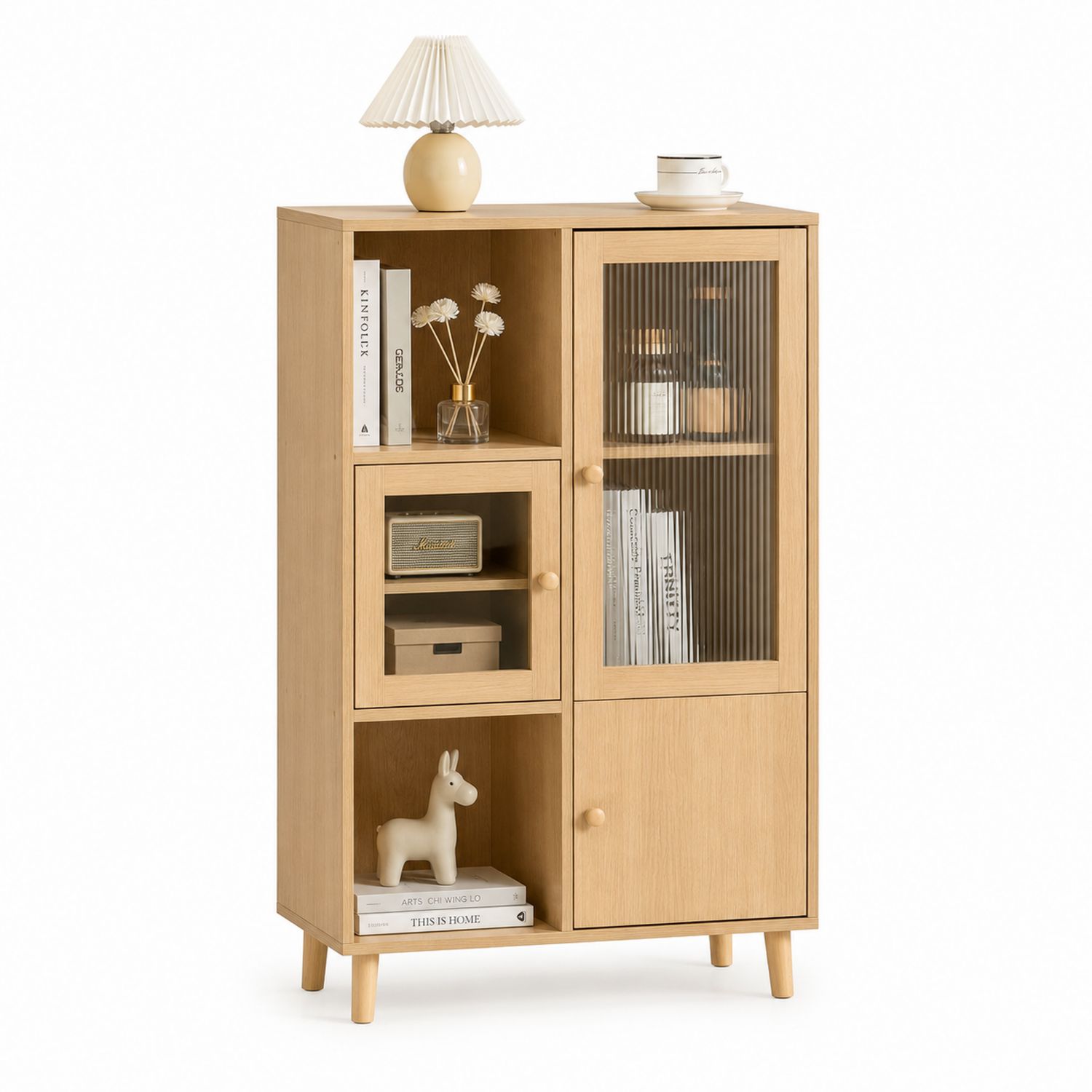 Armario de Madera de Ingeniería con Puertas de Vidrio Acanalado 80x40x130 cm