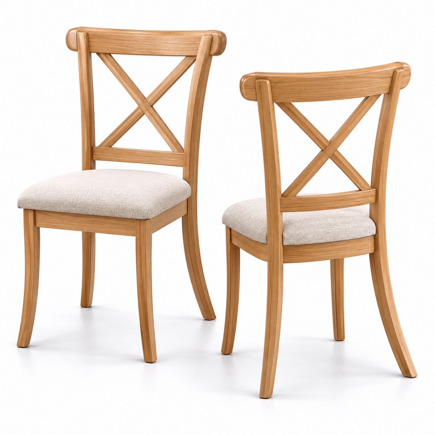 Sillas de Comedor de Madera con Asiento de Poliéster Beige (Set de 2)