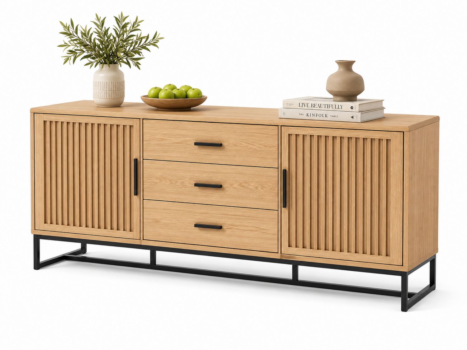 Aparador de Madera con Cajones y Puertas de Roble y Metal