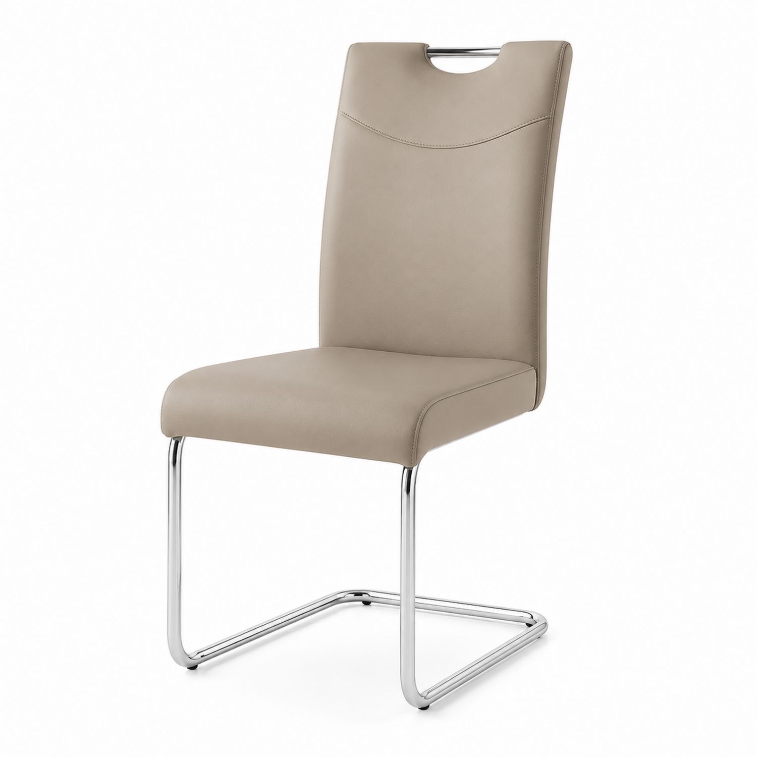 Silla de Comedor Beige con Tapicería de PU y Estructura de Acero Cromado