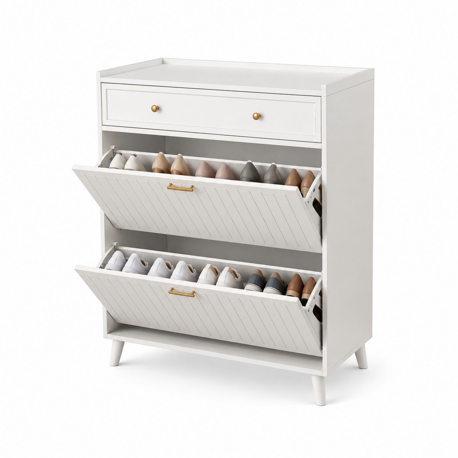 Armario zapatero de madera con compartimentos abatibles, 80x30x120 cm