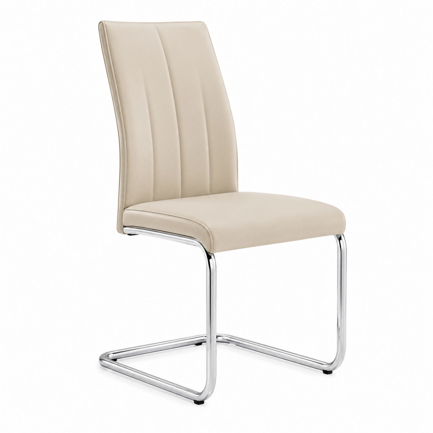 Silla cantiléver tapizada en cuero sintético beige con estructura cromada