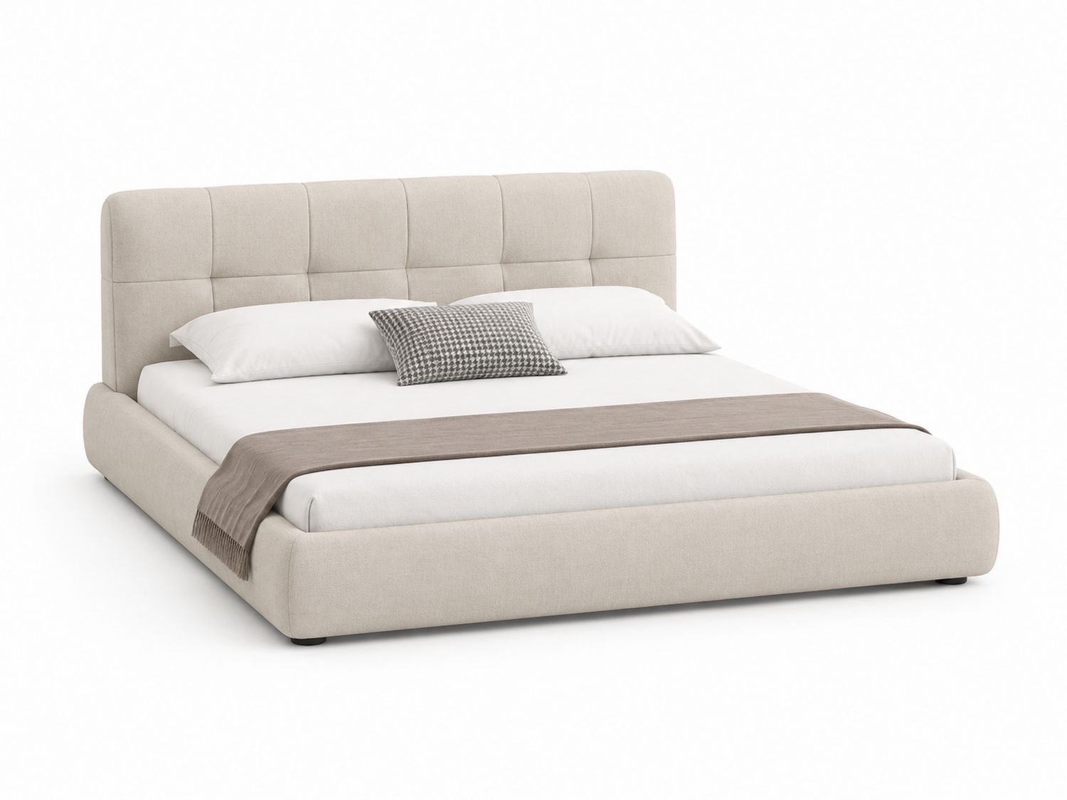 Cama doble tapizada en tela Beige 200x160 cm