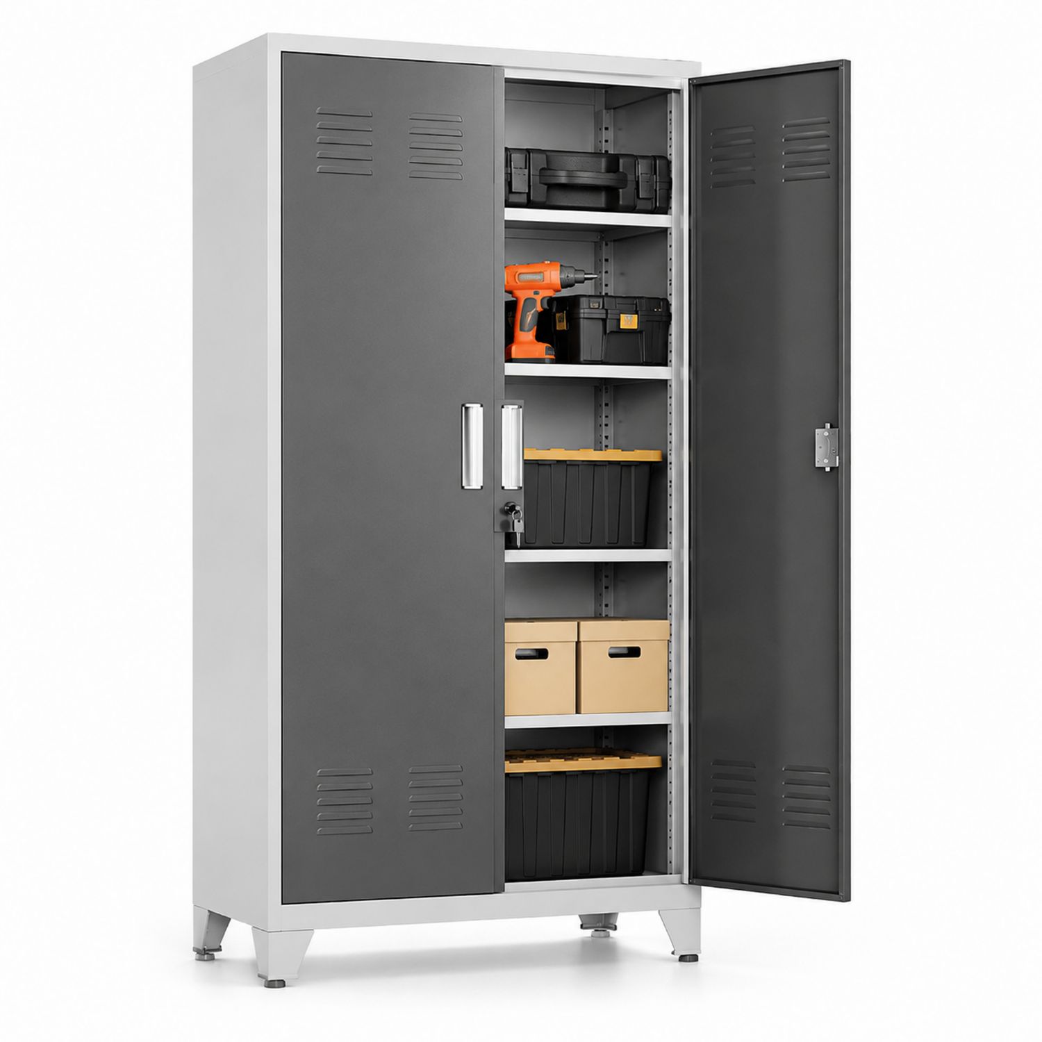 Armario de acero con puertas dobles y cerradura 180x90x40 cm Gris