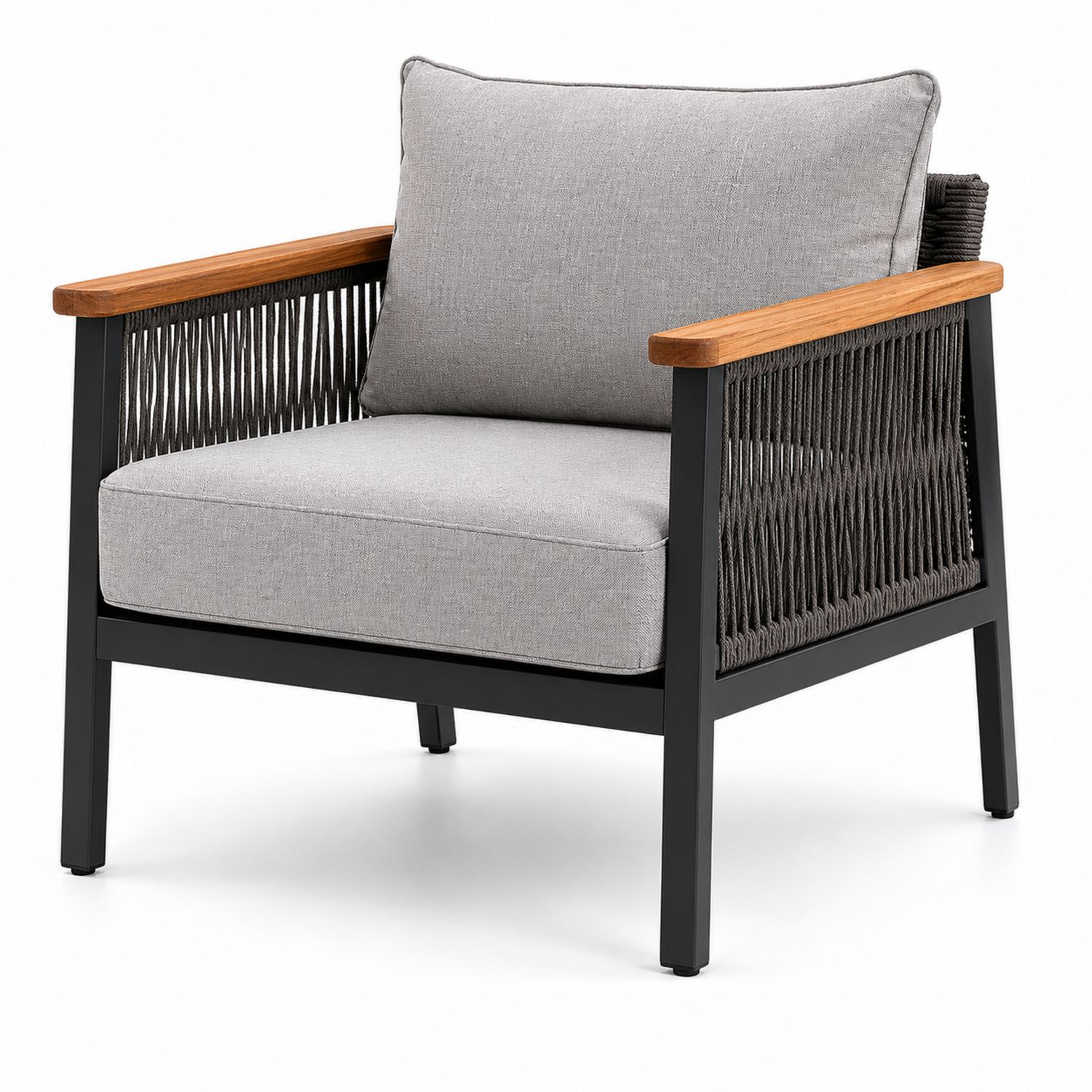 Silla de exterior con marco de aluminio y cojines de tela gris