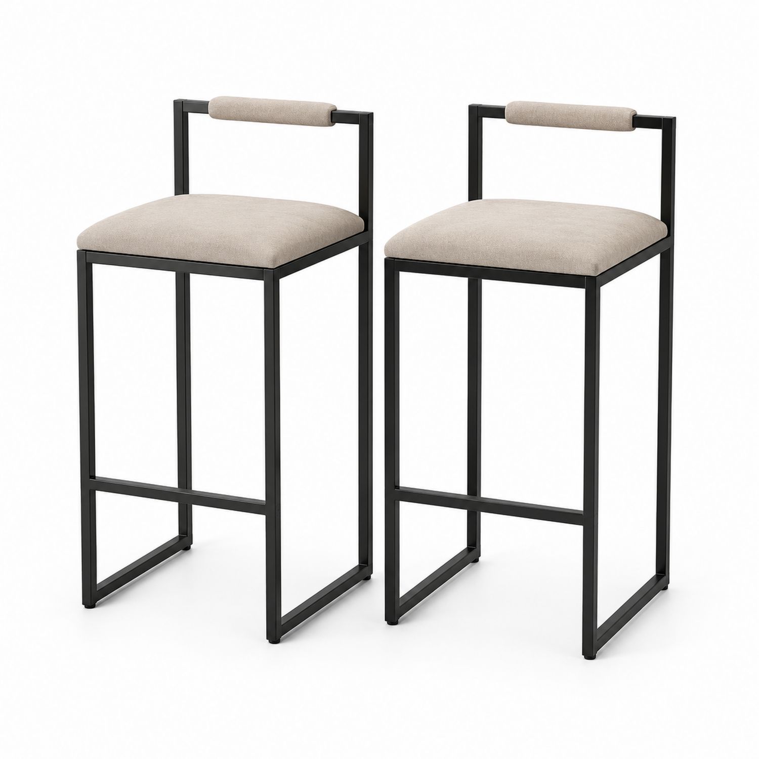 Taburetes de metal con tela, juego de 2, Beige y Negro