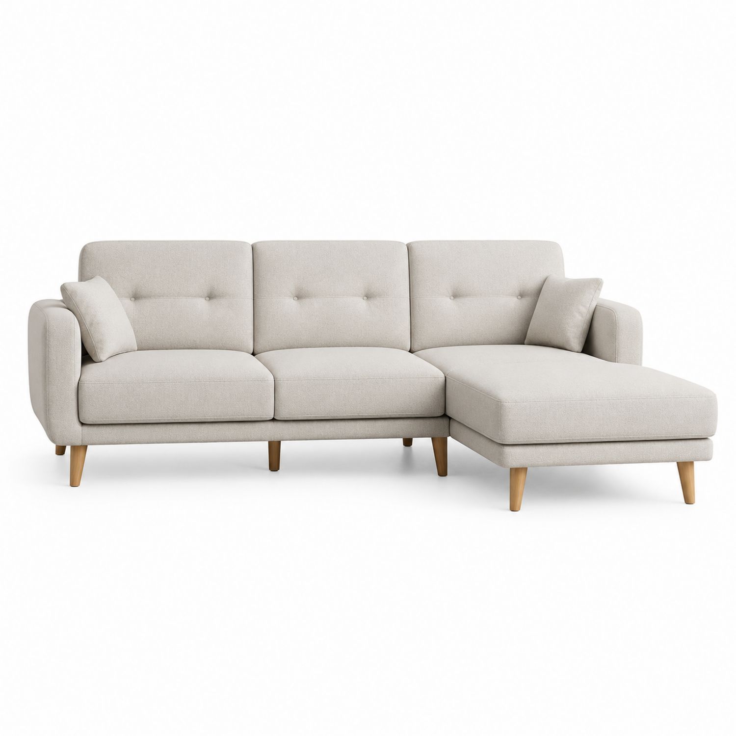 Sofá en forma de L con chaise longue de tela beige