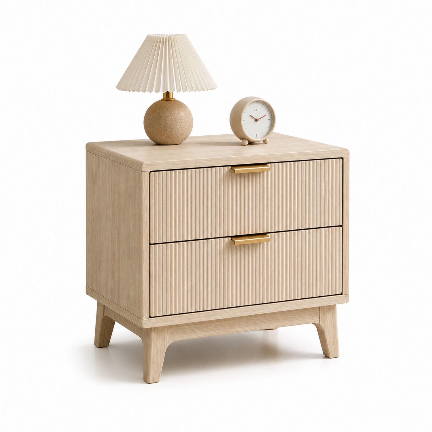 Mesita de Noche de Madera con Dos Cajones Beige