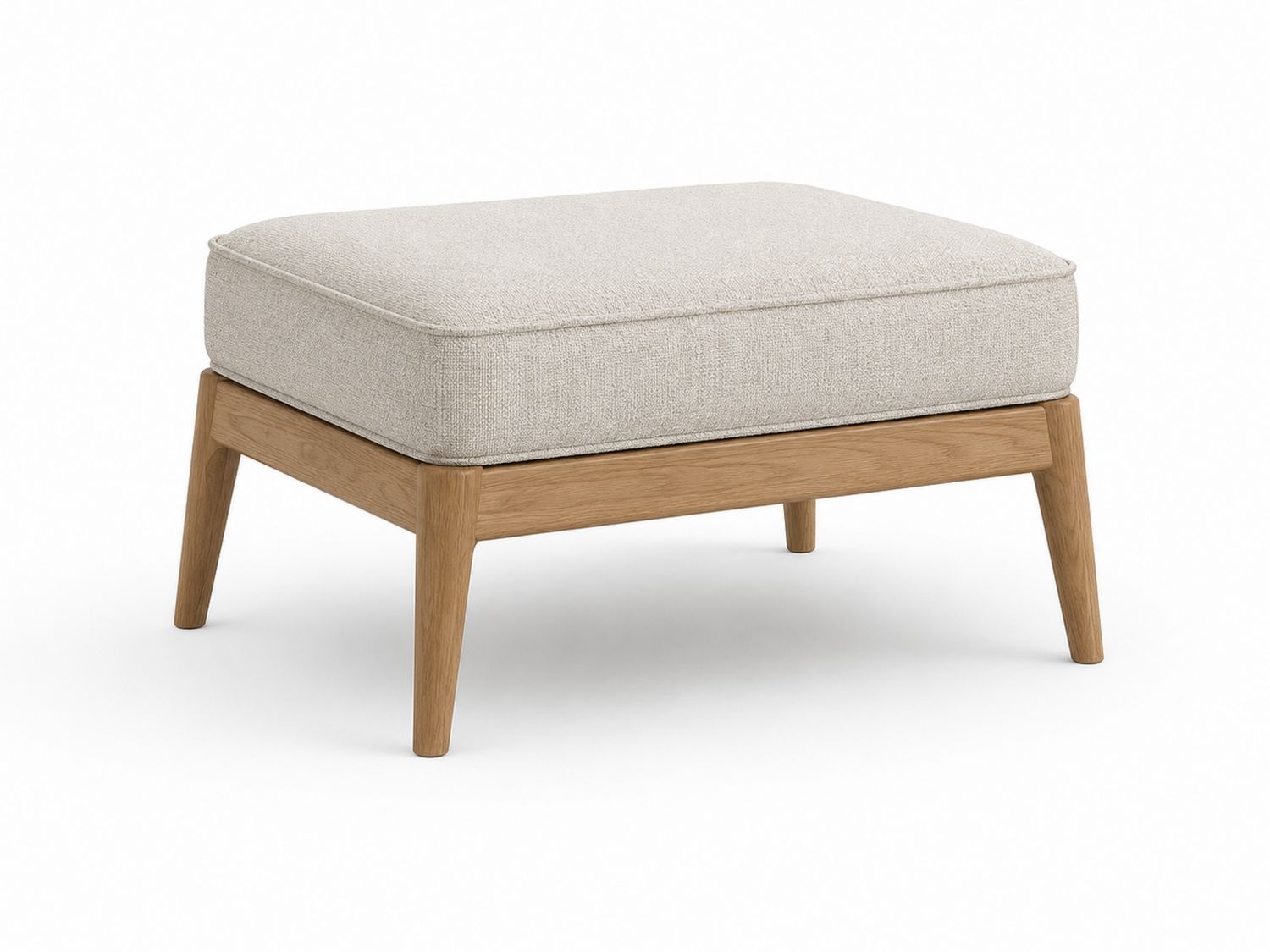 Reposapiés de lino beige con estructura de madera de roble
